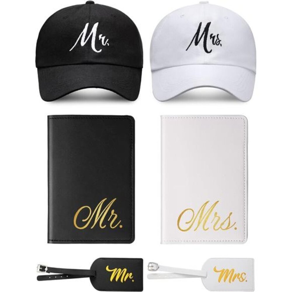 Mr & Mrs Travel Gift Set – Matching Hats, Passport Covers & Luggage Tags